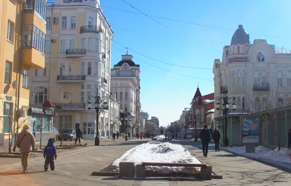 Picture the sky, snow, building, home, spring, Russia, architecture, Samara