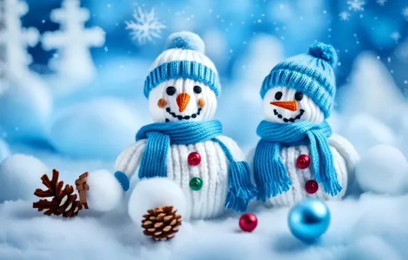 Winter, snow, smile, toys, Christmas, New year, snowmen, snowman