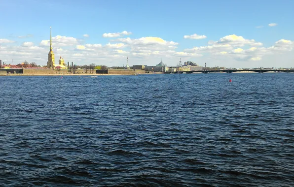 The sky, the city, River