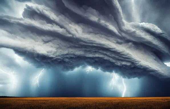 The storm, field, the sky, clouds, storm, nature, fog, rendering