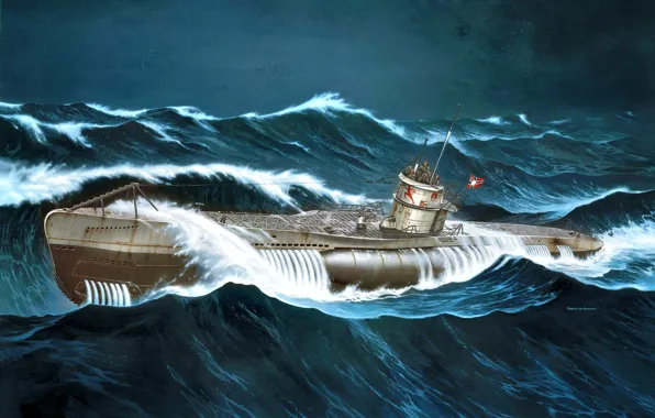 Wave, Storm, WWII, German submarine, U-552, U-boot type VIIC, Erich Topp