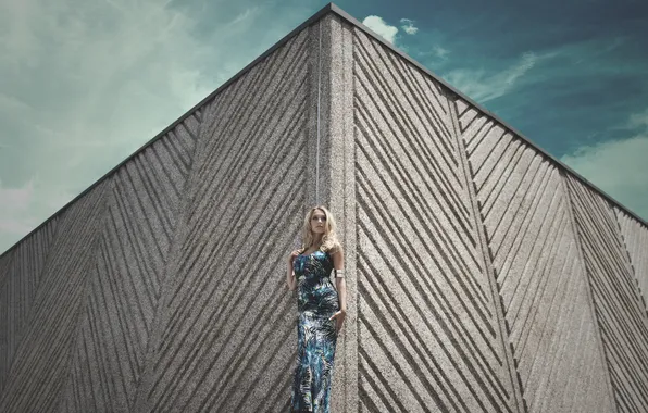 Picture the sky, girl, pose, wall, dress, blonde