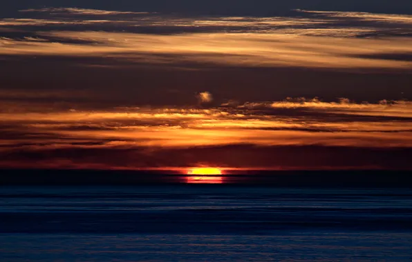 The sky, sunset, orange, clouds, the ocean, dark, The evening