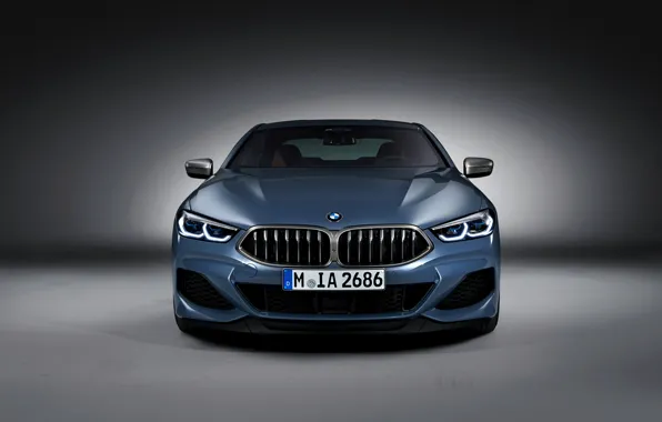 Background, coupe, BMW, front view, Coupe, 2018, gray-blue, 8-Series