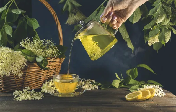 Flowers, tea, kettle
