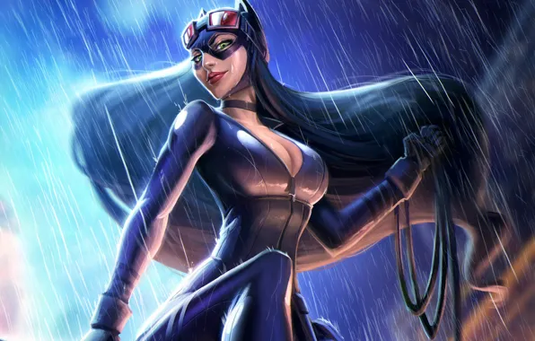 Girl, Rain, Art, Rain, The shower, Catwoman, Character, Characters