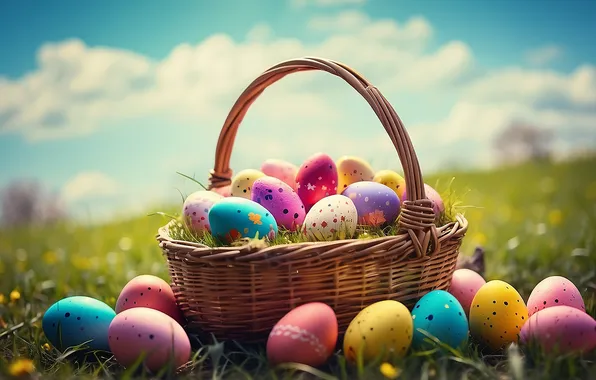 Flowers, eggs, spring, colorful, Easter, happy, flowers, spring