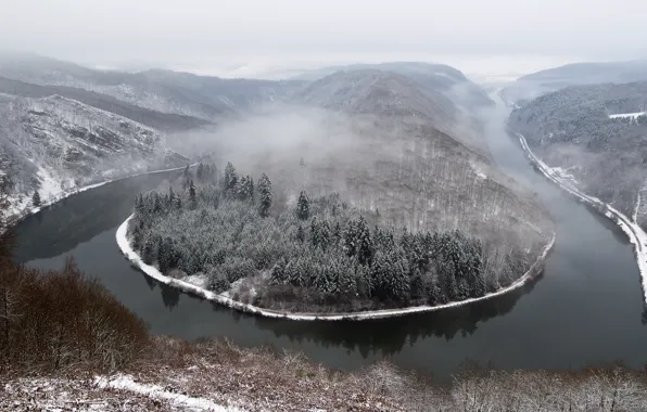 Picture winter, fog, river