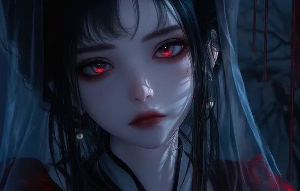 Girl, Fantasy, Anime, Red Eyes, Face, Anime Girl, AI Art, AI Generated