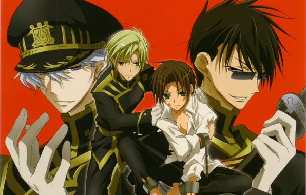 Picture katana, glasses, chain, guy, cap, military uniform, 07-Ghost, ayanami