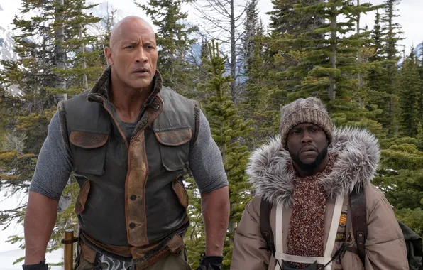 Forest, snow, trees, frame, fantasy, a couple, adventure, Dwayne Johnson