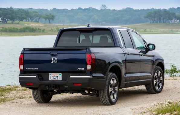 Honda, rear view, pickup, dark blue, Ridgeline, 2019