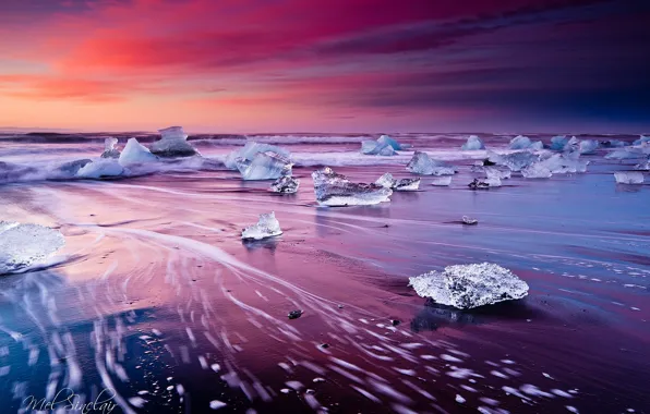 Ice, wave, beach, excerpt, Iceland, the glacial lagoon of Jökulsárlón