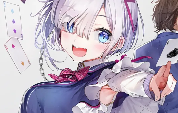 Card, girl, gambling, guy, jishou f-rank no oniisama