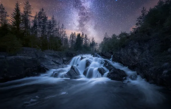 Picture the sky, stars, night, nature, river, the milky way
