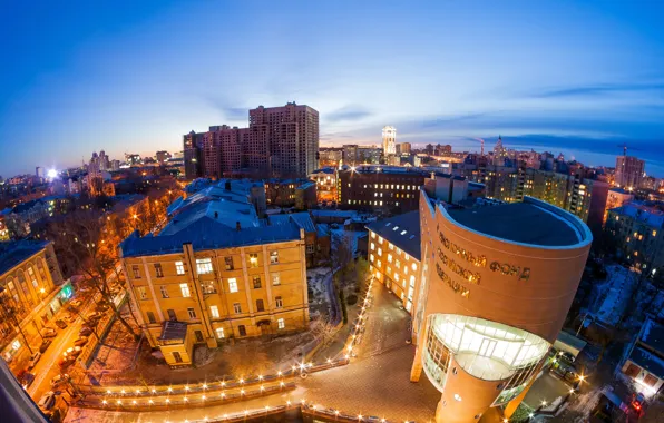 Picture the sky, lights, home, the evening, panorama, Russia, the view from the top, street