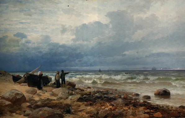 Picture wave, shore, boats, ANDERSEN, LUNDBY