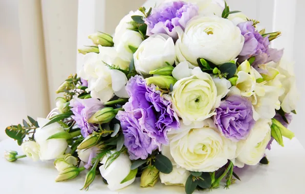 Bouquet, buttercups, eustoma, Bouquets, Ranunculus