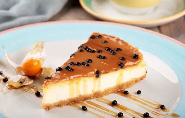 Physalis, caramel, cheesecake