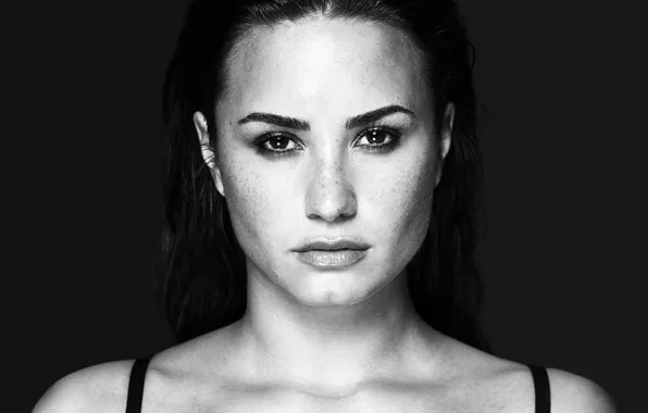 Look, music, portrait, makeup, hairstyle, black and white, black background, song