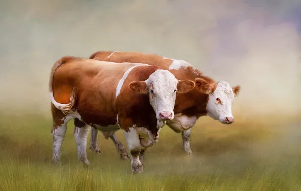Background, two, cows, pair