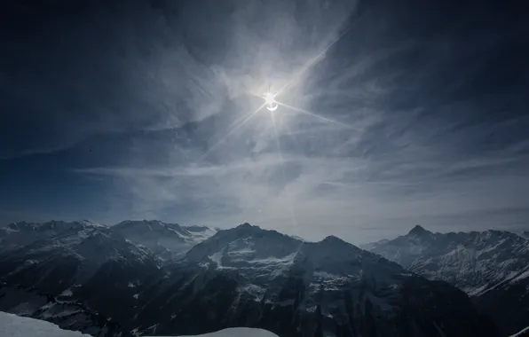 The sky, clouds, mountains, solar Eclipse, 2015