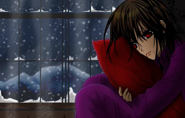 Picture winter, girl, snow, blood, Vampire Knight