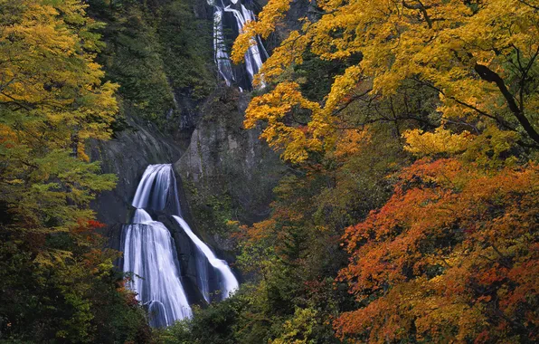 Autumn, rocks, waterfall