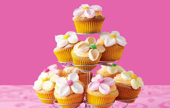 Flowers, food, cupcakes, cupcakes