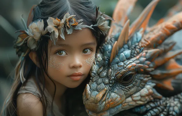 Face, pose, dragon, fantasy, girl, Asian, Princess, AI art