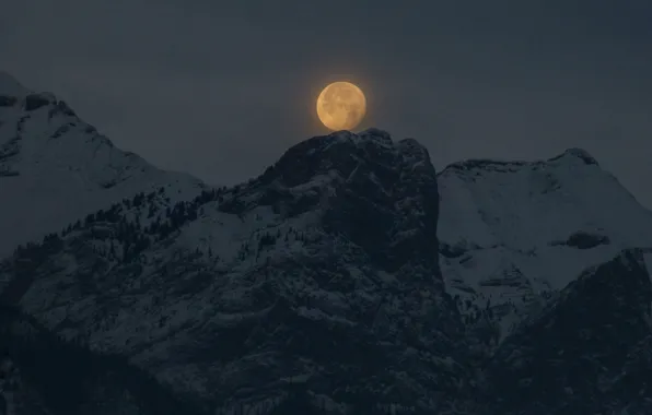 Picture winter, the sky, snow, mountains, night, nature, rocks, the moon