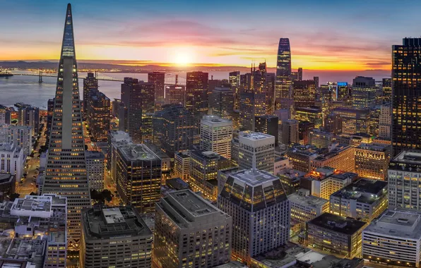 Picture sunset, building, home, CA, panorama, Bay, San Francisco, skyscrapers