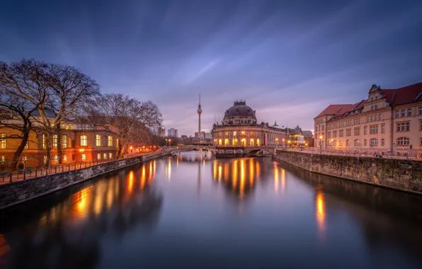 Download wallpaper lights, the evening, Germany, Berlin, Bode Museum ...