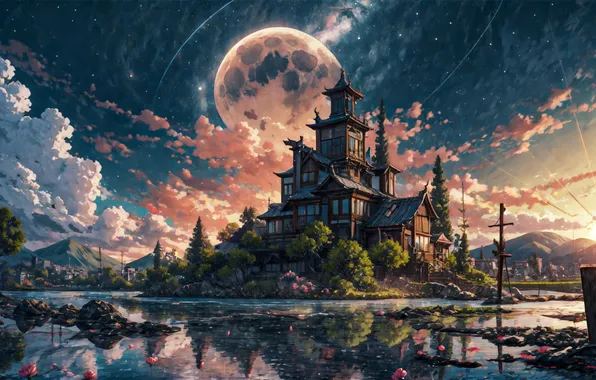 Picture moon, fantasy, castle, ai art