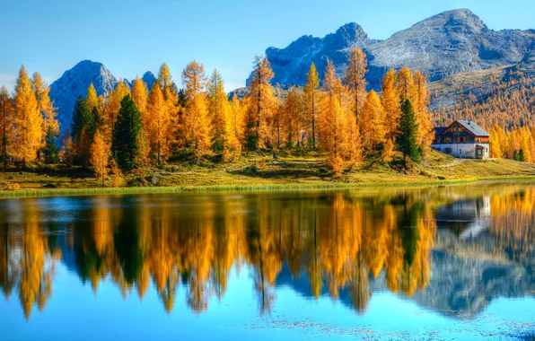 Reflection, Mountains, Autumn, Lake, Italy, Landscape