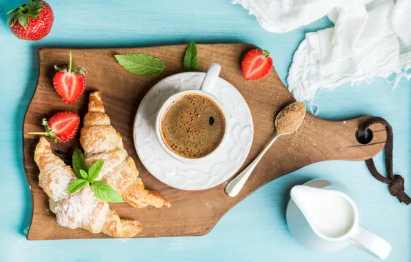 Picture berries, coffee, Breakfast, cream, strawberry, coffee cup, strawberry, breakfast