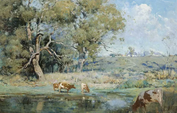 Landscape, picture, cows, 1910, Penleigh Boyd, Penley Boyd, The Boyd HOMESTEAD at Yarra Glen