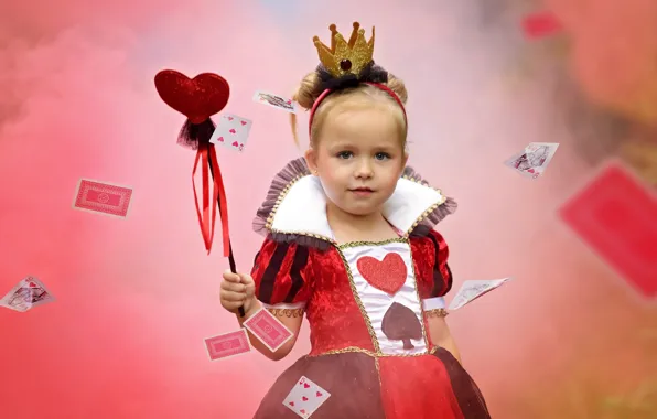 Picture card, heart, crown, dress, girl, outfit, child, Queen