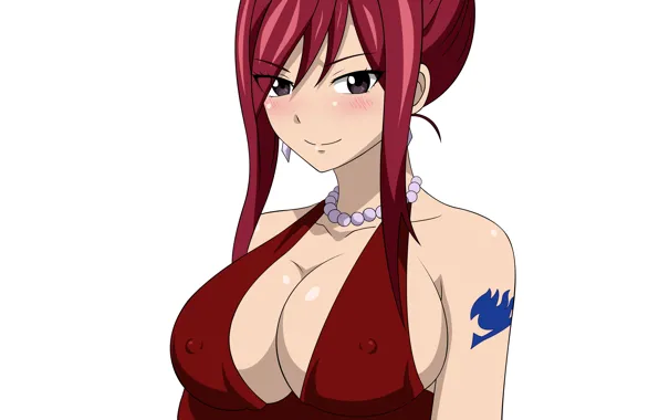 Girl, sexy, cleavage, blouse, long hair, brown eyes, boobs, anime