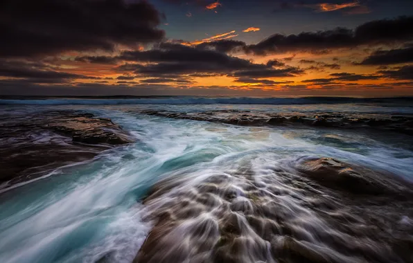 Sea, wave, beach, sunset, the evening, threads