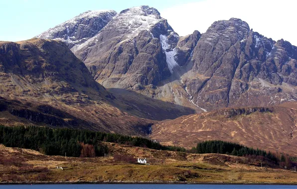 Trees, landscape, mountains, home, Scotland