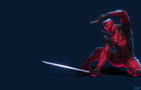 Minimalism, Figure, Gun, Mask, Art, Art, Deadpool, Marvel