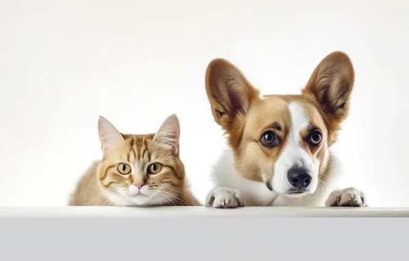 Cat, cat, look, table, together, legs, dog, red