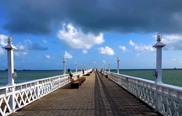 Picture sea, the sky, lights, Brazil, bench, Fortaleza, The bridge English