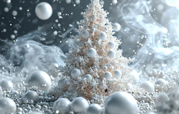 Snow, New year, Tree, Neural network, The White Christmas Tree, Snowy