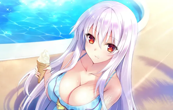 Anime, ice cream, bikini, oppai, bishojo, japonese