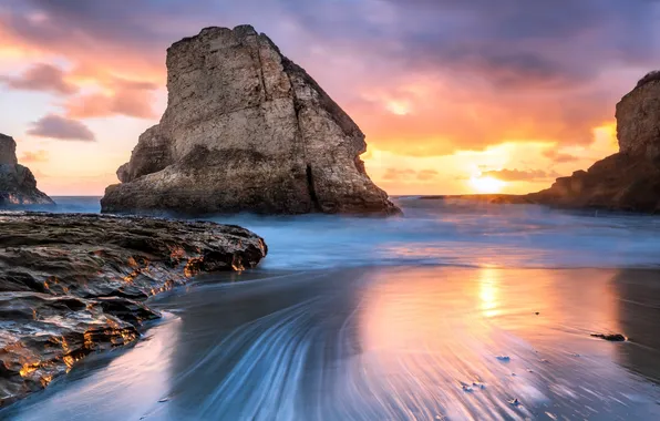Clouds, the evening, Wave, Rock, CA, USA, USA, Rock