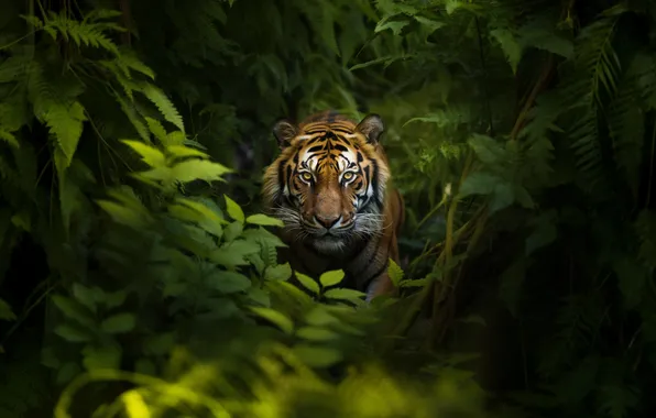 Picture Look, Tiger, Predator, Digital art, Big cat, Thickets, AI art, The Art of Artificial Intelligence