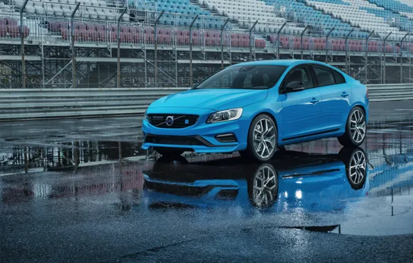 Picture asphalt, blue, puddle, the fence, sedan, s60, volvo, Volvo