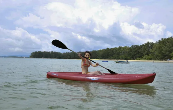 Asian, boat, bikini